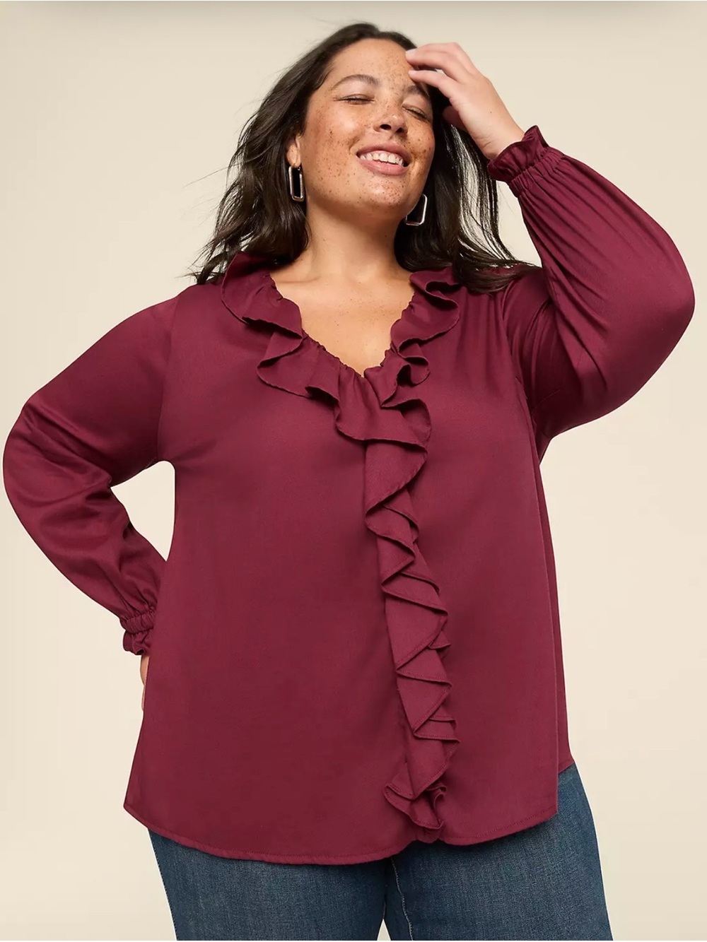 LANE‎ BRYANT Bracelet-Sleeve Ruffle & Button-Front Blouse Women’s 22 NEW